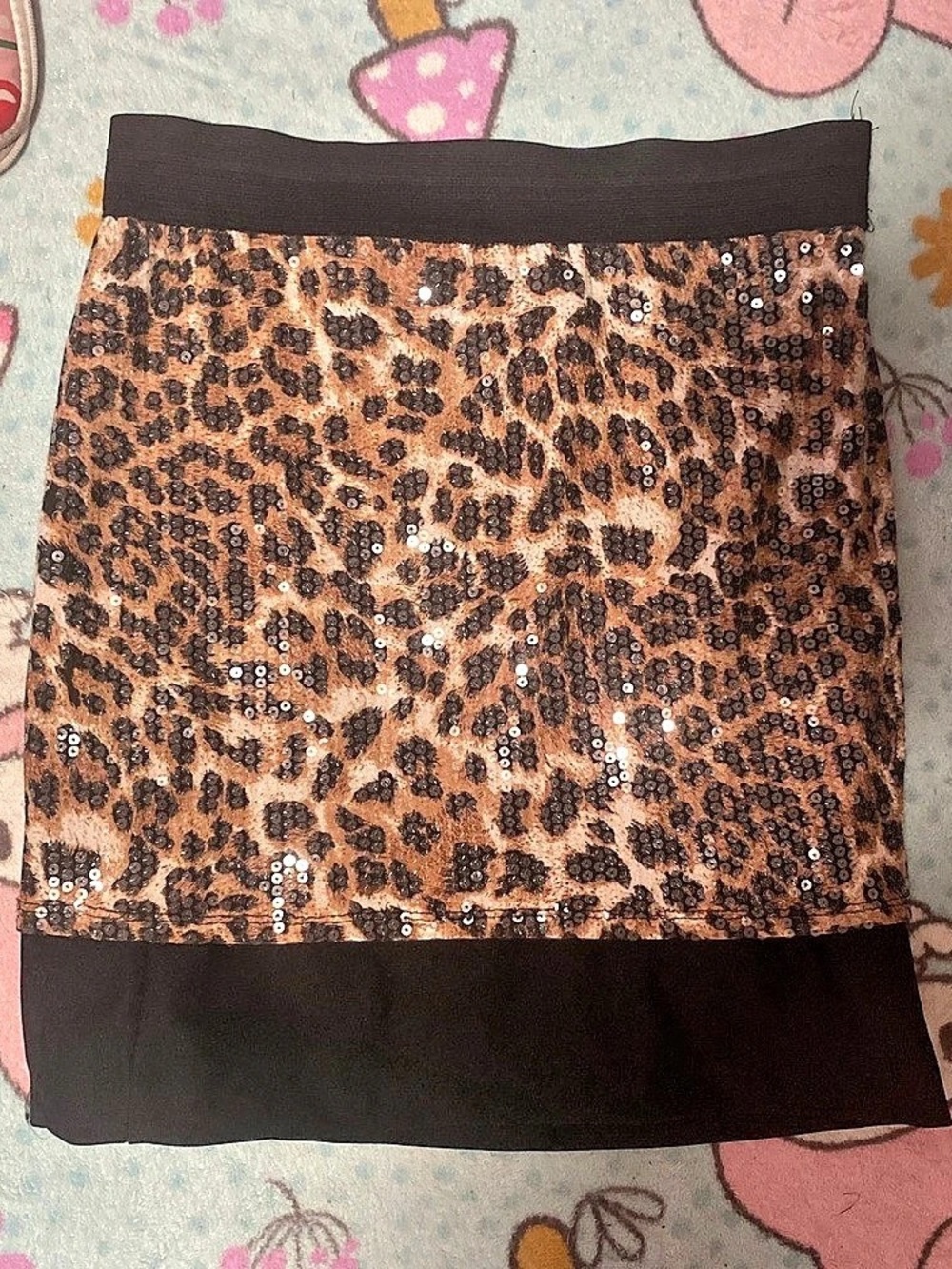 Leopard Print Sequin Mini Skirt